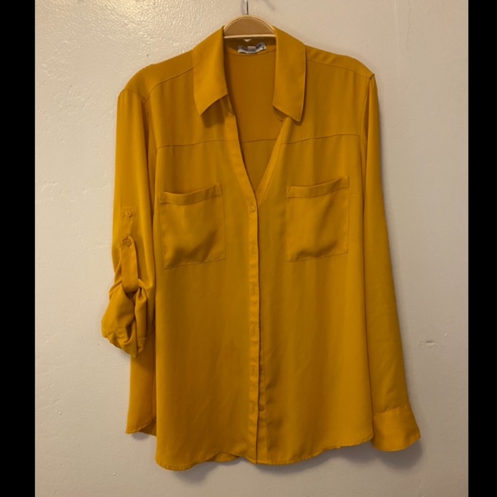 Express Mustard Button Down Blouse
